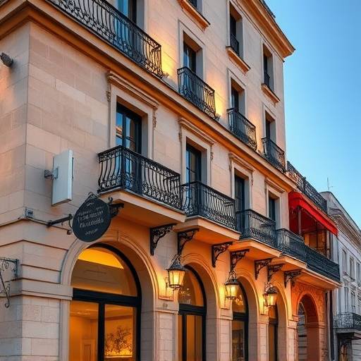 Boutique hotel con facciata in travertino e balconcini in ferro battuto