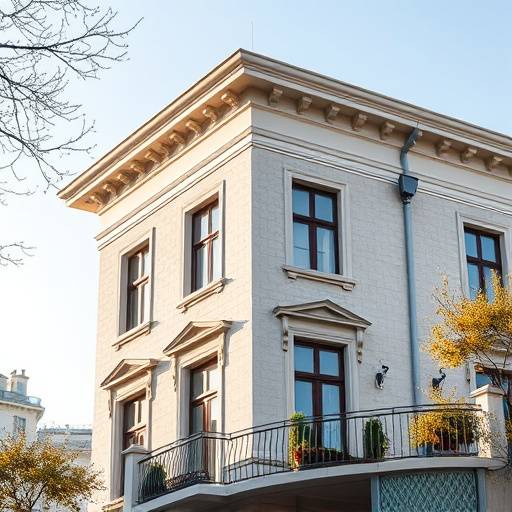 Edificio residenziale che unisce elementi classici come cornici a facciate moderne in microcemento