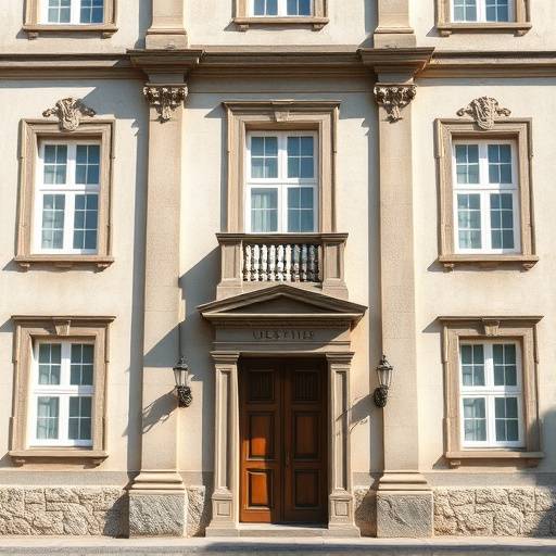Facciata di un palazzo storico restaurato con intonaco a calce e dettagli in pietra