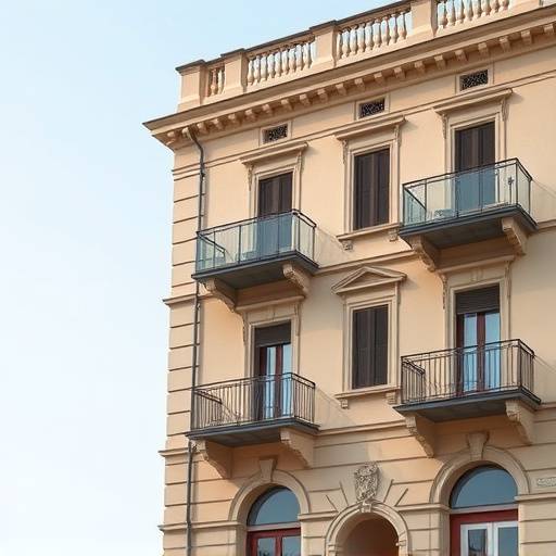 Palazzo d'epoca con l'aggiunta di balconi moderni in acciaio e vetro