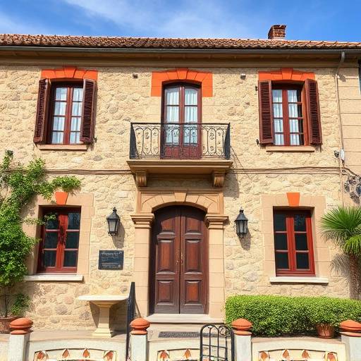 Ristrutturazione di una villa storica con facciata in pietra a vista e elementi decorativi in cotto.
